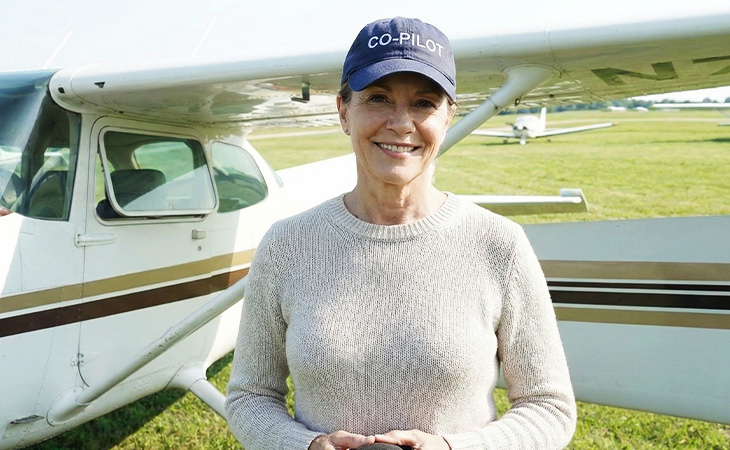 Co-pilot wearing a co-pilot hat besides aircraft, aviation lifestyle apparel