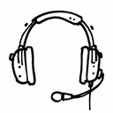 Hand-drawn pilot headset icon representing pilots and aviation enthusiasts