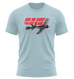 A comfortable gray graphic tee with a burning airplane silhouette and the text Ask Me About My Plane.