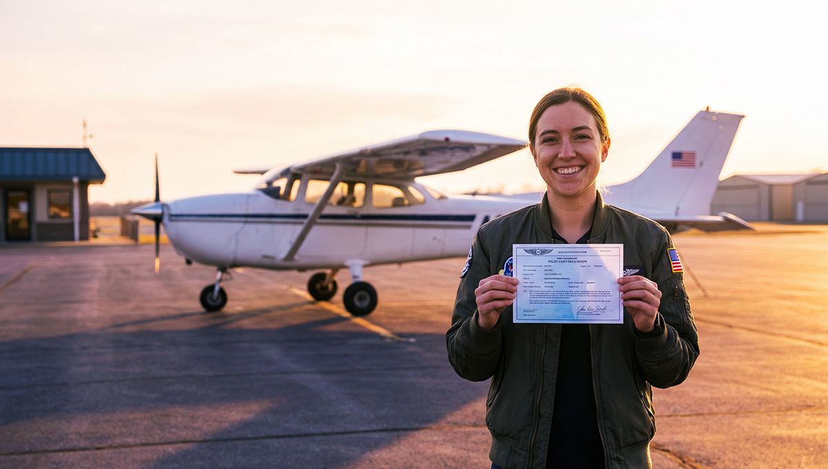Checkride celebration ideas showing a newly certified pilot celebrating on an airport ramp