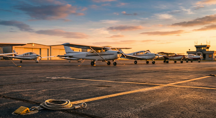 shop by aircraft aviation category showing multiple general aviation airplanes on airport ramp