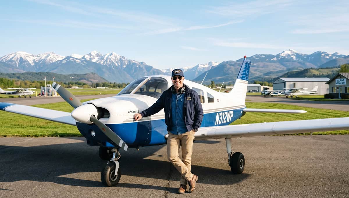 Aircraft with pilot at a small airport.